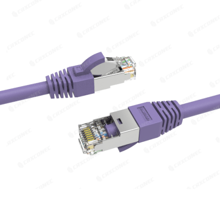 Cable de conexión de parche STP Cat.6A de 26AWG con chaqueta de PVC de color morado, certificado UL, 0.5M